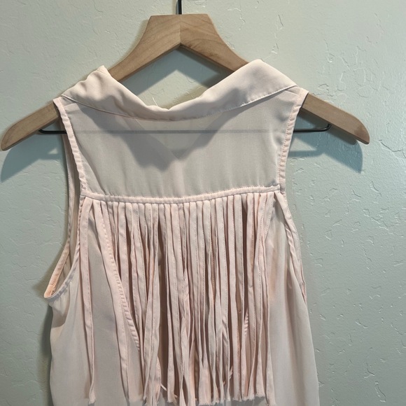 Poetry Sheer Fringe Back Tank‎ Soft Pink High Low Boho Chic Small - Picture 5 of 7